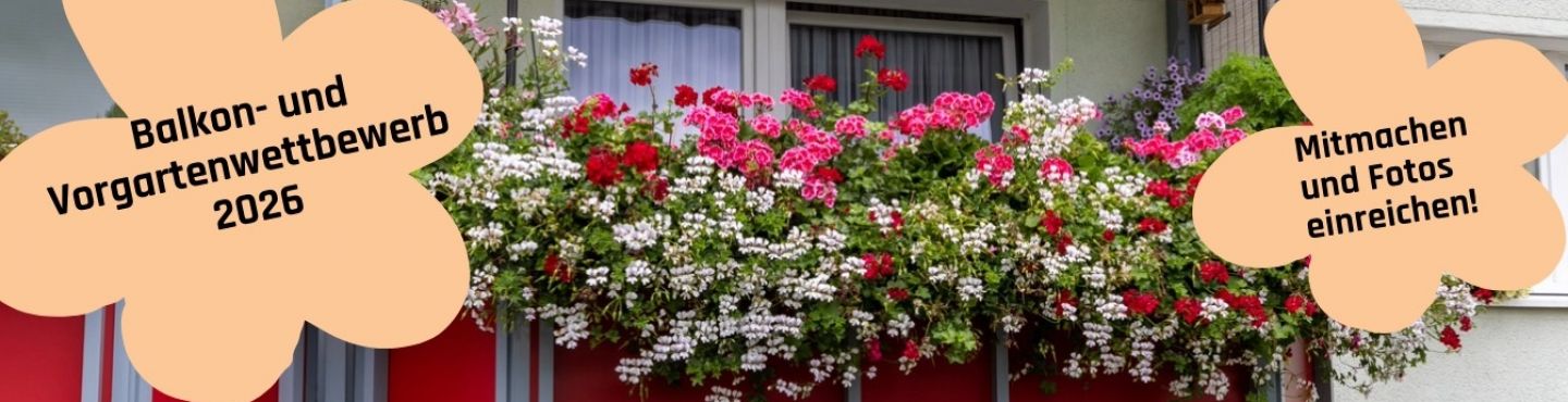 Balkon mit Blumen und zwei Grafikblumen