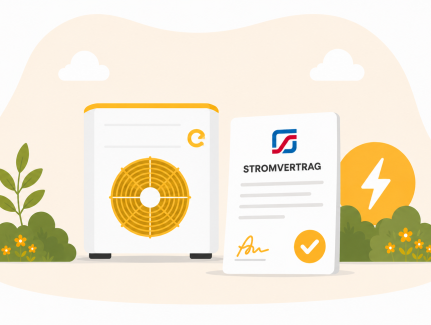 Grafik mit Wärmepumpe und Vertrag von den Stadtwerken Strausberg