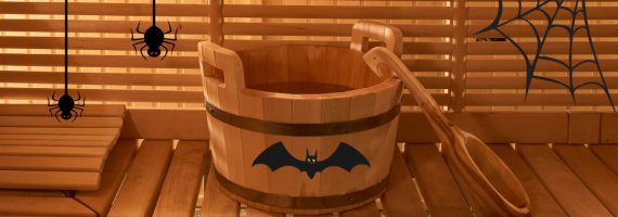 Saunaeimer mit Spinnen und Fledermaus