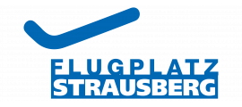Logo des Strausberger Flugplatzes in blauer Schrift