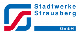 Logo der Stadtwerke Strausberg mit rotem Akzent und blauem Stadtwerke Strausberg Schriftzug